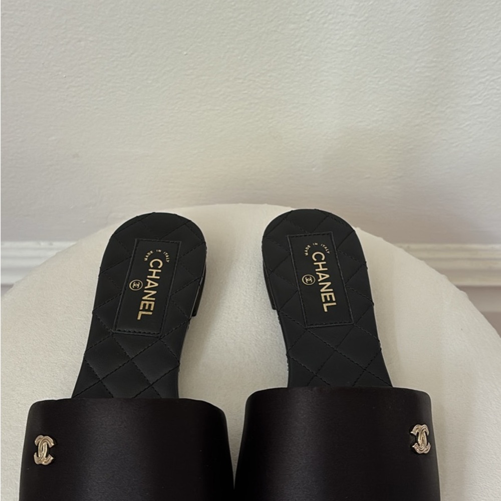 CHANEL Black Quilted Mules